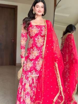 Wedding Flower Digital Printed Sharara Suits