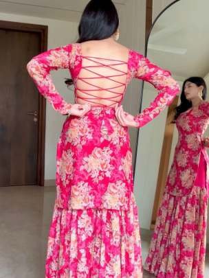 Wedding Flower Digital Printed Sharara Suits