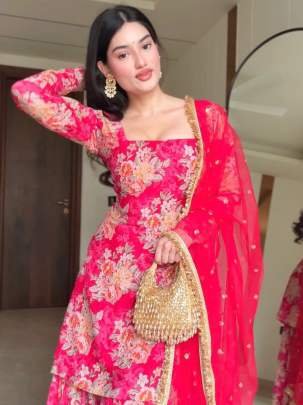 Wedding Flower Digital Printed Sharara Suits