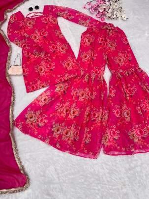 Wedding Flower Digital Printed Sharara Suits