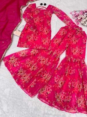 Wedding Flower Digital Printed Sharara Suits