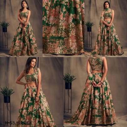 Wedding Green Color Organza Lehenga Choli With Dupatta
