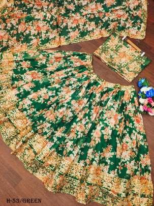 Wedding Green Color Organza Lehenga Choli With Dupatta