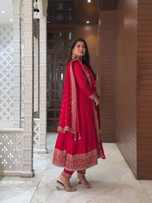 Wedding Red Retro Georgette Suits