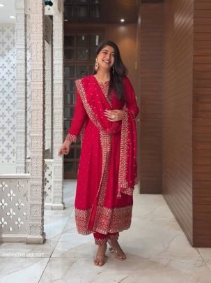 Wedding Red Retro Georgette Suits