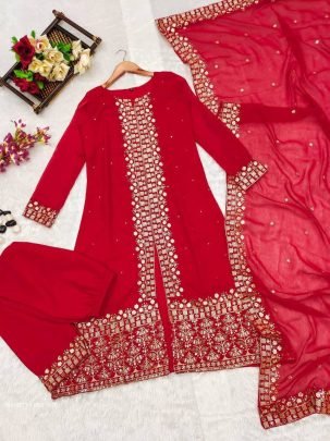Wedding Red Retro Georgette Suits