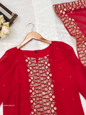 Wedding Red Retro Georgette Suits