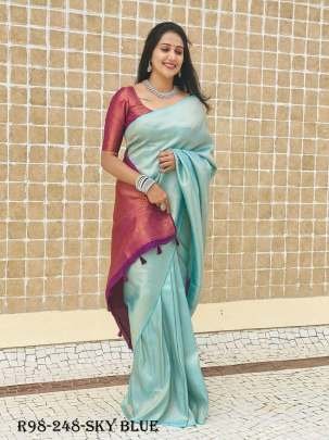 Wedding Sky Blue Pure Silk Saree