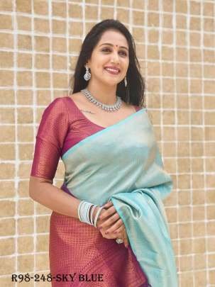 Wedding Sky Blue Pure Silk Saree