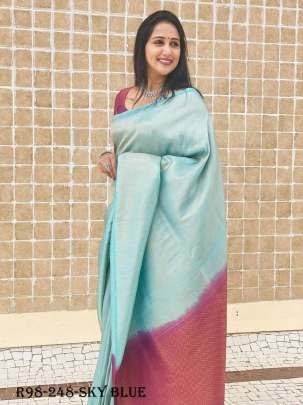 Wedding Sky Blue Pure Silk Saree