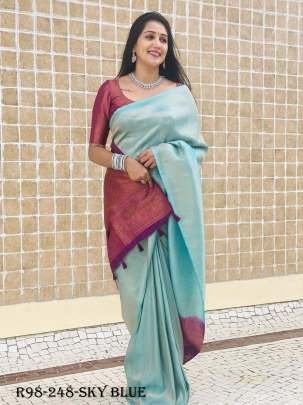 Wedding Sky Blue Pure Silk Saree