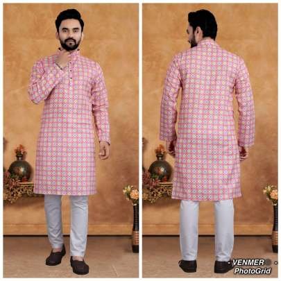 Wedding Special Cotton Pink Kurta Pyjama