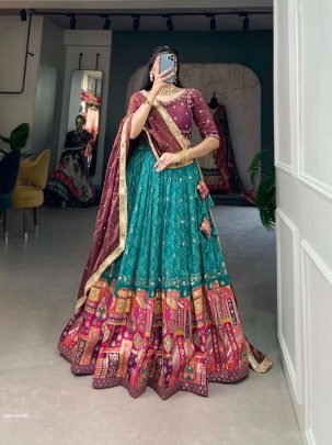 Wedding Teal Pure Viscose Jacquard Silk Lehenga Choli