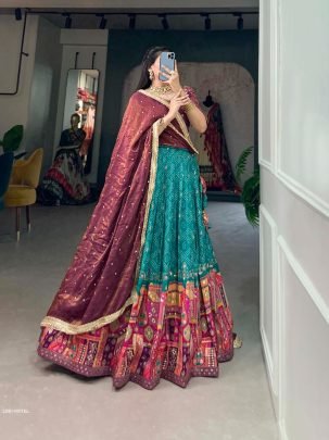 Wedding Teal Pure Viscose Jacquard Silk Lehenga Choli