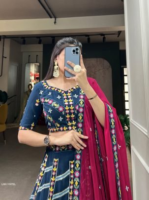 Wedding Teal Sequins and Embroidered Georgette Lehenga