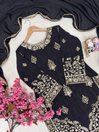 Wedding Wear Black Embroidered Sharara Suit