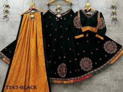 Wedding Wear Black Muslin Cotton Lehenga Choli