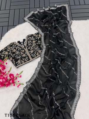 Wedding Wear Black Pure Soft Jimmy Choo Silk Saree