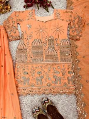 Wedding Wear Embroidered Pure Chinon Sharara Suits