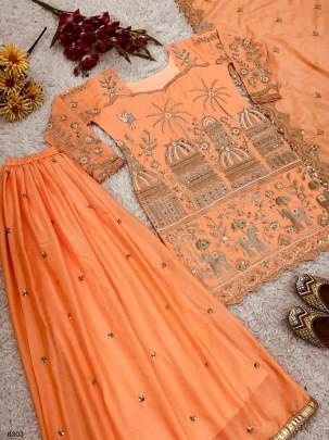 Wedding Wear Embroidered Pure Chinon Sharara Suits