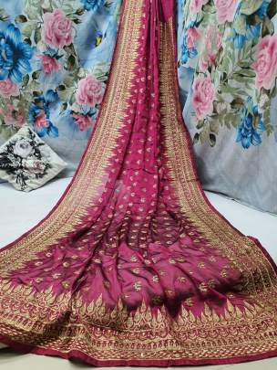 Wedding Wear Georgette Embroidered Jari Saree with Stone work 