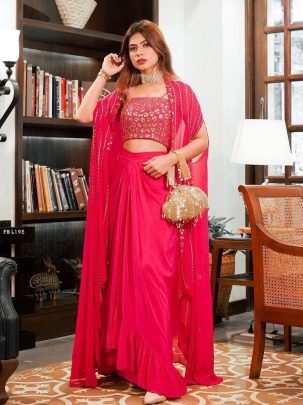 Wedding Wear Georgette Pink Koti Indo Western Dress