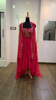 Wedding Wear Georgette Pink Koti Indo Western Dress
