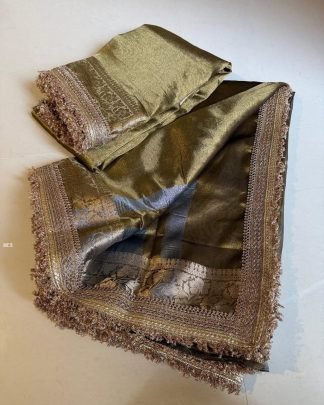 Wedding Wear Glass Tissue Silk Mehendi Saree