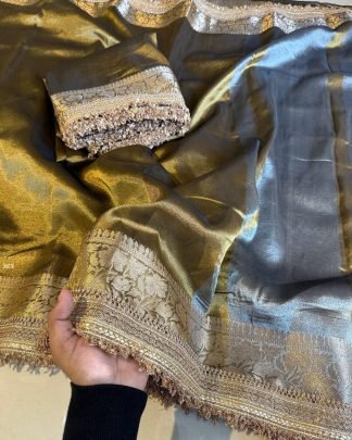 Wedding Wear Glass Tissue Silk Mehendi Saree