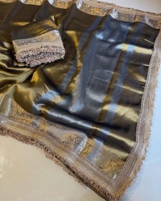 Wedding Wear Glass Tissue Silk Mehendi Saree