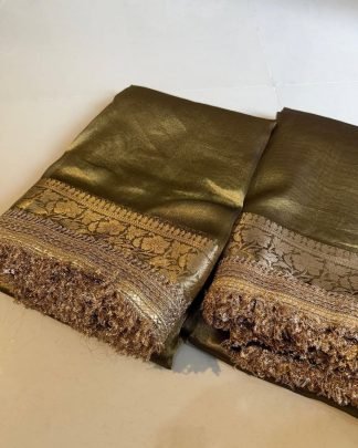 Wedding Wear Glass Tissue Silk Mehendi Saree