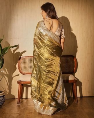 Wedding Wear Glass Tissue Silk Mehendi Saree