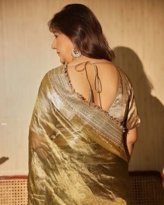 Wedding Wear Glass Tissue Silk Mehendi Saree