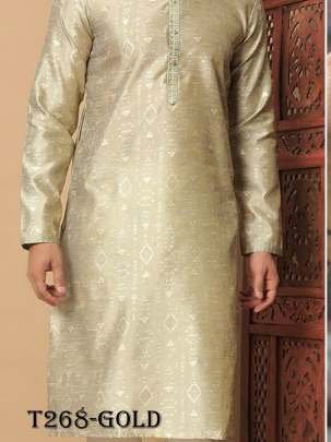 Wedding Wear Gold Jacquard Silk Kurta Pajama