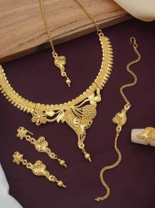Wedding Wear Gold Plated 5 pcs Necklace Combo Set-3