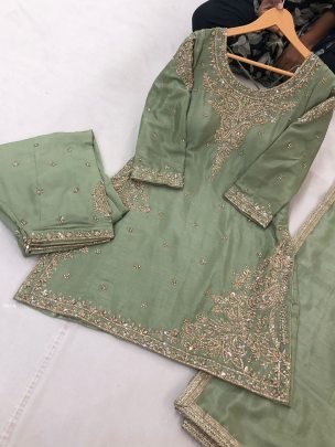 Wedding Wear Handwork Pista Green Ready made Dress