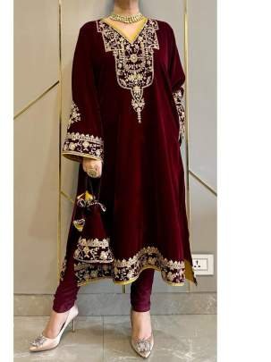 Wedding Wear Of  Maroon Velvet Cord Set