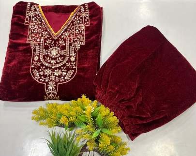 Wedding Wear Of  Maroon Velvet Cord Set