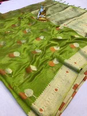 Wedding Wear Parrot Green Organza Silk Saree