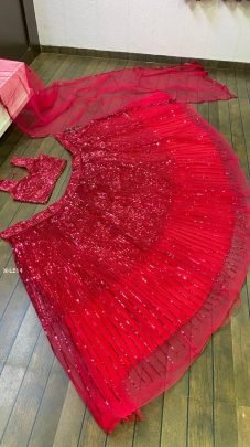 Wedding Wear Pink Net Sequence Lehenga Choli