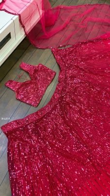 Wedding Wear Pink Net Sequence Lehenga Choli