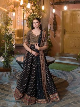 Wedding Wear Premium Poly Silk  Black Lehenga