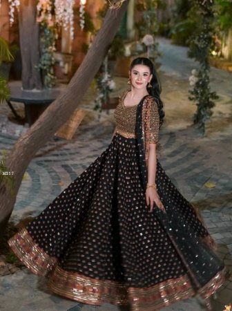Wedding Wear Premium Poly Silk  Black Lehenga