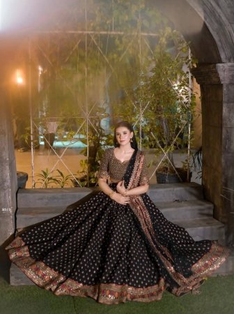 Wedding Wear Premium Poly Silk  Black Lehenga