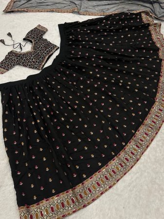 Wedding Wear Premium Poly Silk  Black Lehenga