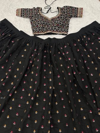 Wedding Wear Premium Poly Silk  Black Lehenga