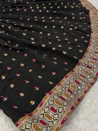 Wedding Wear Premium Poly Silk  Black Lehenga