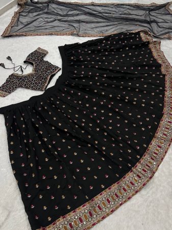 Wedding Wear Premium Poly Silk  Black Lehenga