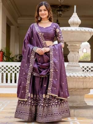 Wedding Wear Purple  Colour Lehenga Choli Set
