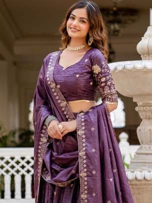 Wedding Wear Purple  Colour Lehenga Choli Set